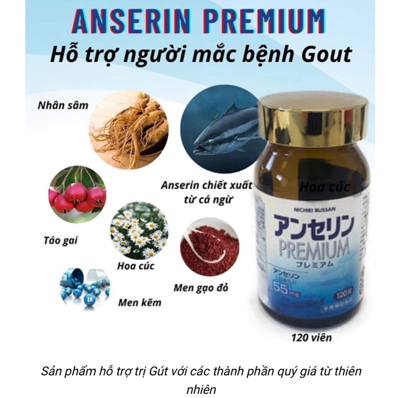 Viên uống hỗ trợ gout Nichiei Bussan Anserine Premium-hộp/120viên - Ảnh 3